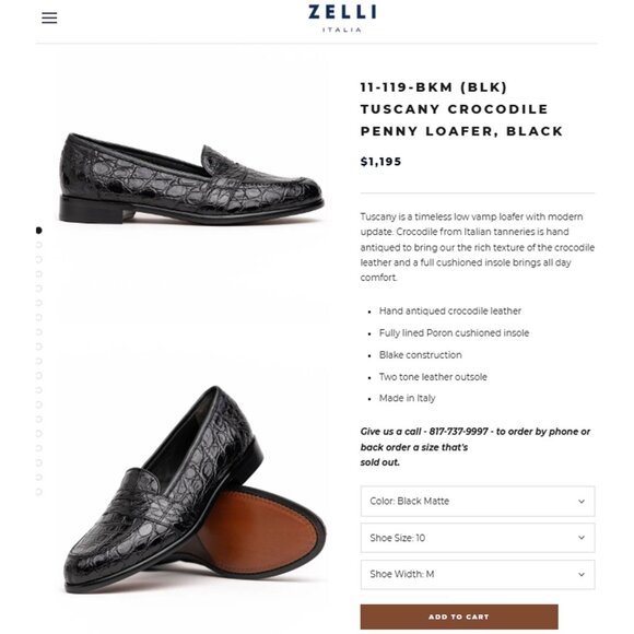 Zelli Tuscany Exotic Black Caiman Crocodile Dress Shoes Men 9 Penny Loafer Italy main image 10